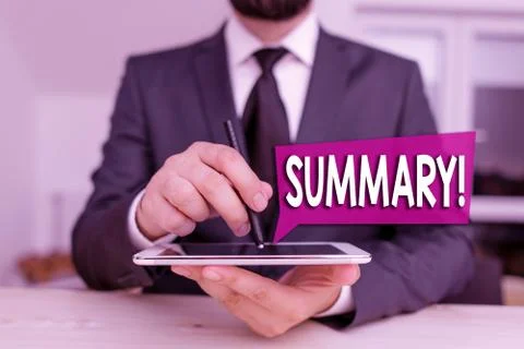 Text sign showing Summary. Conceptual photo brief statement or account of main 스톡 사진