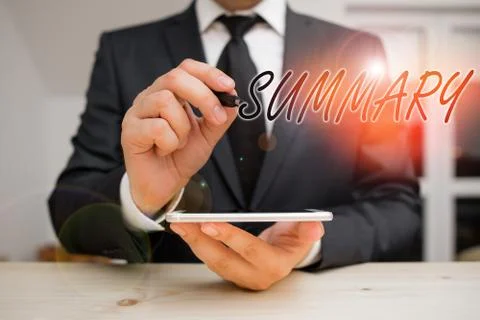 Text sign showing Summary. Conceptual photo a brief statement or account of the Foto stock