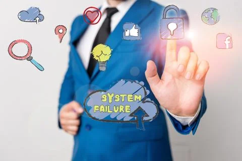 Text sign showing System Failure. Conceptual photo Occur because of a hardware Foto stock