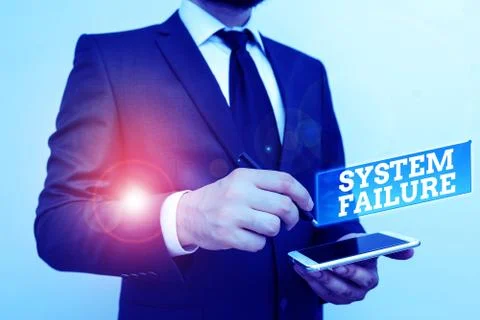 Text sign showing System Failure. Conceptual photo Occur because of a hardware Stockfoto's