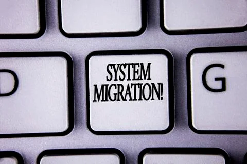Text sign showing System Migration Motivational Call. Conceptual photo Moving Stock Photos