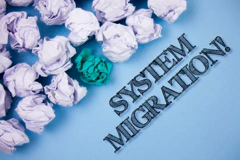 Text sign showing System Migration Motivational Call. Conceptual photo Moving Stock Photos