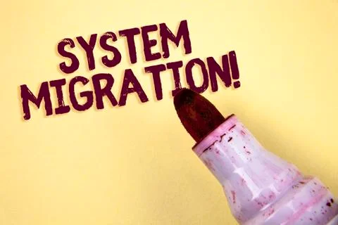 Text sign showing System Migration Motivational Call. Conceptual photo Moving Stock Photos