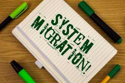 Text sign showing System Migration Motivational Call. Conceptual photo Moving Stock Photos