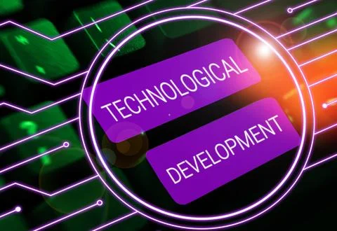 Text sign showing Technological Development. Concept meaning Invention or Stock Photos