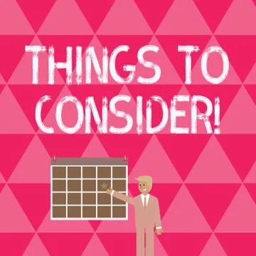 Text sign showing Things To Consider. Conceptual photo think about something Stock Illustration