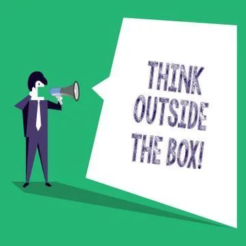 Text sign showing Think Outside The Box. Conceptual photo Thinking of new and Stock Illustration