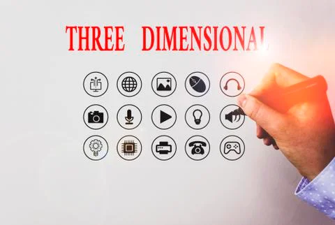 Text sign showing Three Dimensional. Conceptual photo Things that have depth and 스톡 사진