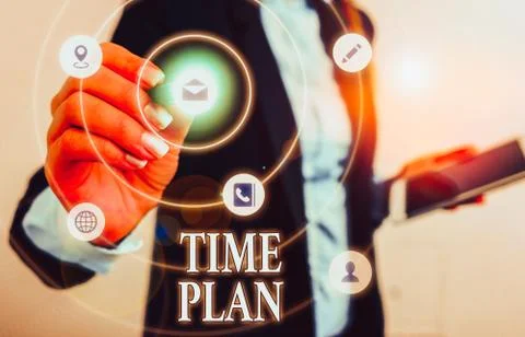 Text sign showing Time Plan. Conceptual photo a system for paying for goods by Fotos Stock