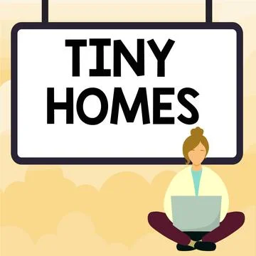 Text sign showing Tiny Homes. Conceptual photo houses contain one room only or イラスト素材