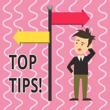 Text sign showing Top Tips. Conceptual photo small but particularly useful piece Stock Illustration