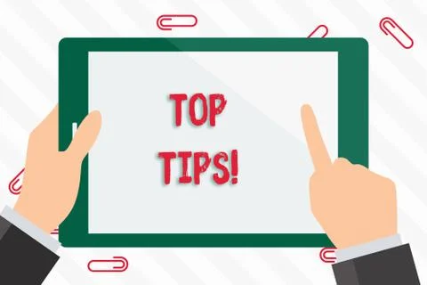 Text sign showing Top Tips. Conceptual photo small but particularly useful piece Stock Illustration