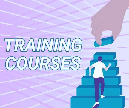 Text sign showing Training Courses. Word for is series of lessons or lectures Illustrazione stock