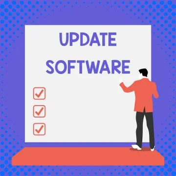 Text sign showing Update Software. Conceptual photo replacing program with a Stock Illustration