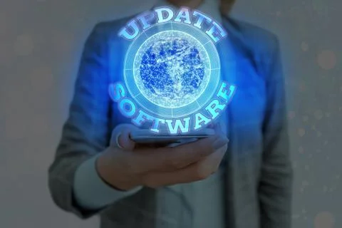 Text sign showing Update Software. Conceptual photo replacing program with a 스톡 사진