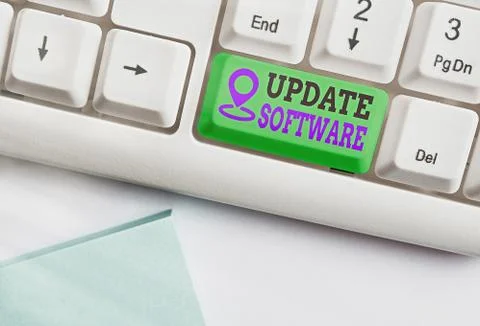 Text sign showing Update Software. Conceptual photo replacing program with a 스톡 사진