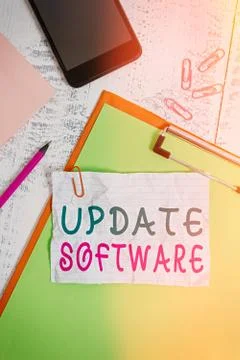 Text sign showing Update Software. Conceptual photo replacing program with a Stock Photos