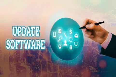 Text sign showing Update Software. Conceptual photo an application patch fixing Stock Photos