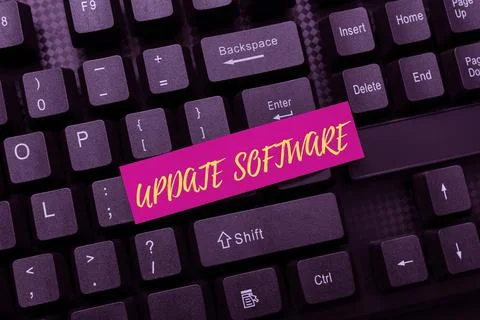 Text sign showing Update Software. Conceptual photo replacing program with a 스톡 사진