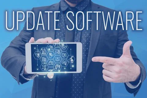 Text sign showing Update Software. Business approach replacing program with a Foto stock