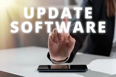 Text sign showing Update Softwarereplacing program with a newer version of same Stockfoto's