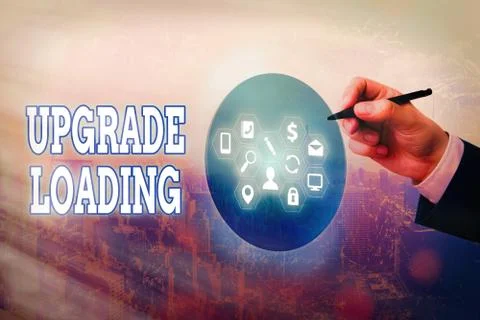 Text sign showing Upgrade Loading. Conceptual photo advancement of applications 库存照片