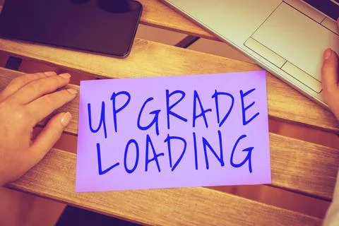 Text sign showing Upgrade Loading. Business showcase advancement of applicati Stockfoto's