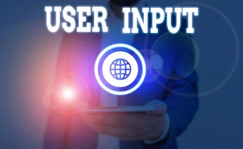 Text sign showing User Input. Conceptual photo Any information or data that is 스톡 사진