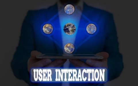 Text sign showing User Interaction. Conceptual photo the conduit between Foto stock
