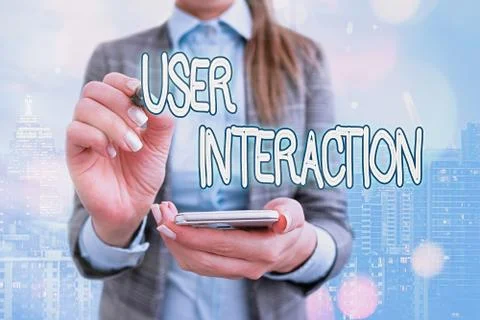 Text sign showing User Interaction. Conceptual photo how the customer acts on Stock Photos