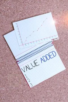 Text sign showing Value Added. Conceptual photo the extra value created over and 스톡 사진