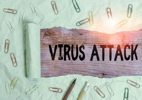 Text sign showing Virus Attack. Conceptual photo malicious program that perform Fotos de archivo