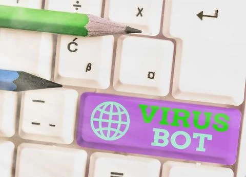 Text sign showing Virus Bot. Conceptual photo malicious selfpropagating malware 库存照片
