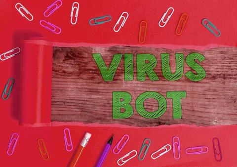 Text sign showing Virus Bot. Conceptual photo malicious selfpropagating malware 库存照片