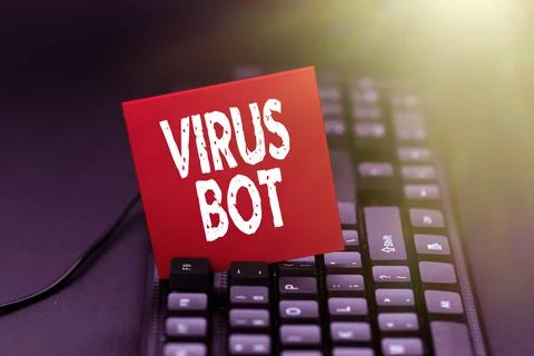 Text sign showing Virus Bot. Concept meaning malicious selfpropagating malware Stockfoto's