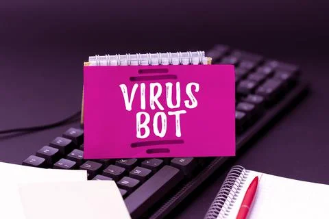 Text sign showing Virus Bot. Business overview malicious selfpropagating malware Stockfoto's