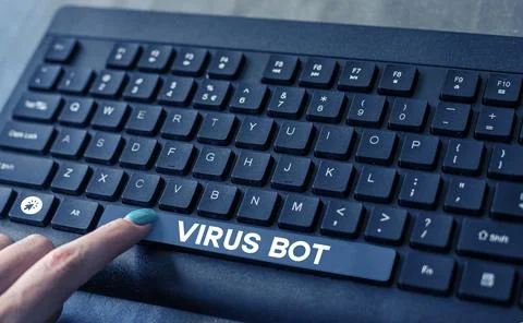 Text sign showing Virus Bot. Business showcase malicious self-propagating Stock Photos