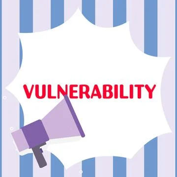 Text sign showing Vulnerability. Internet Concept State of being exposed to the Illustrazione stock