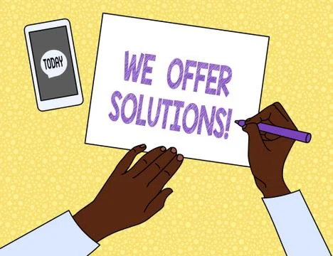 Text sign showing We Offer Solutions. Conceptual photo way to solve problem or Illustrazione stock