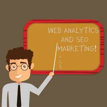 Text sign showing Web Analytics And Seo Marketing. Conceptual photo Search Stock Illustration