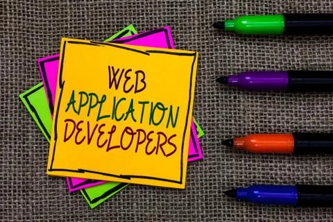 Text sign showing Web Application Developers. Conceptual photo Internet progr 库存照片