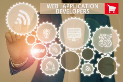 Text sign showing Web Application Developers. Conceptual photo Internet 库存照片