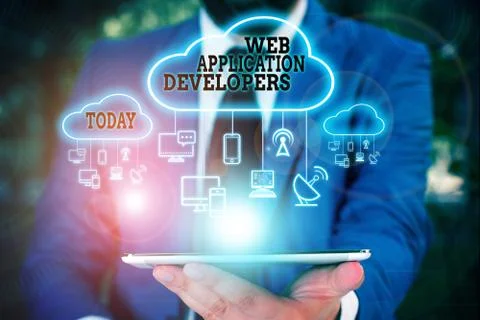 Text sign showing Web Application Developers. Conceptual photo Internet Stock Photos