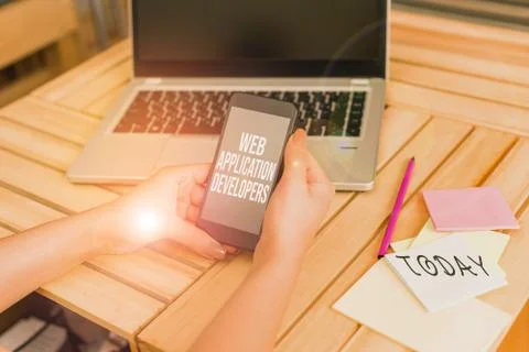 Text sign showing Web Application Developers. Conceptual photo Internet Stock Photos