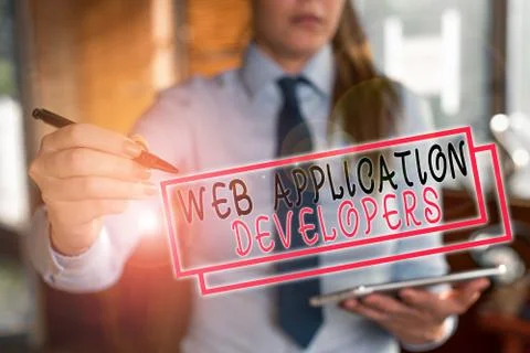 Text sign showing Web Application Developers. Conceptual photo Internet Stock Photos
