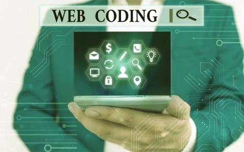 Text sign showing Web Coding. Conceptual photo work involved in developing a web Foto stock