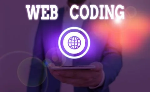 Text sign showing Web Coding. Conceptual photo work involved in developing a web Stock Photos