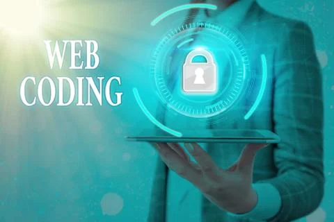 Text sign showing Web Coding. Conceptual photo a system of symbols and rules Foto stock