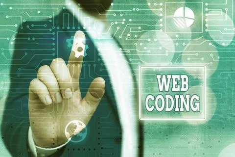 Text sign showing Web Coding. Conceptual photo a system of symbols and rules Stock Photos