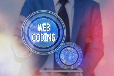 Text sign showing Web Coding. Conceptual photo a system of symbols and rules Stock Photos